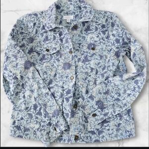 Charter Club Blue and Cream Floral Jacket (Size:Med)